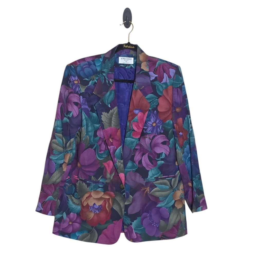 Vintage Alfred Dunner Blazer Women's Sz 10 Petite Purple Floral Casual Jacket